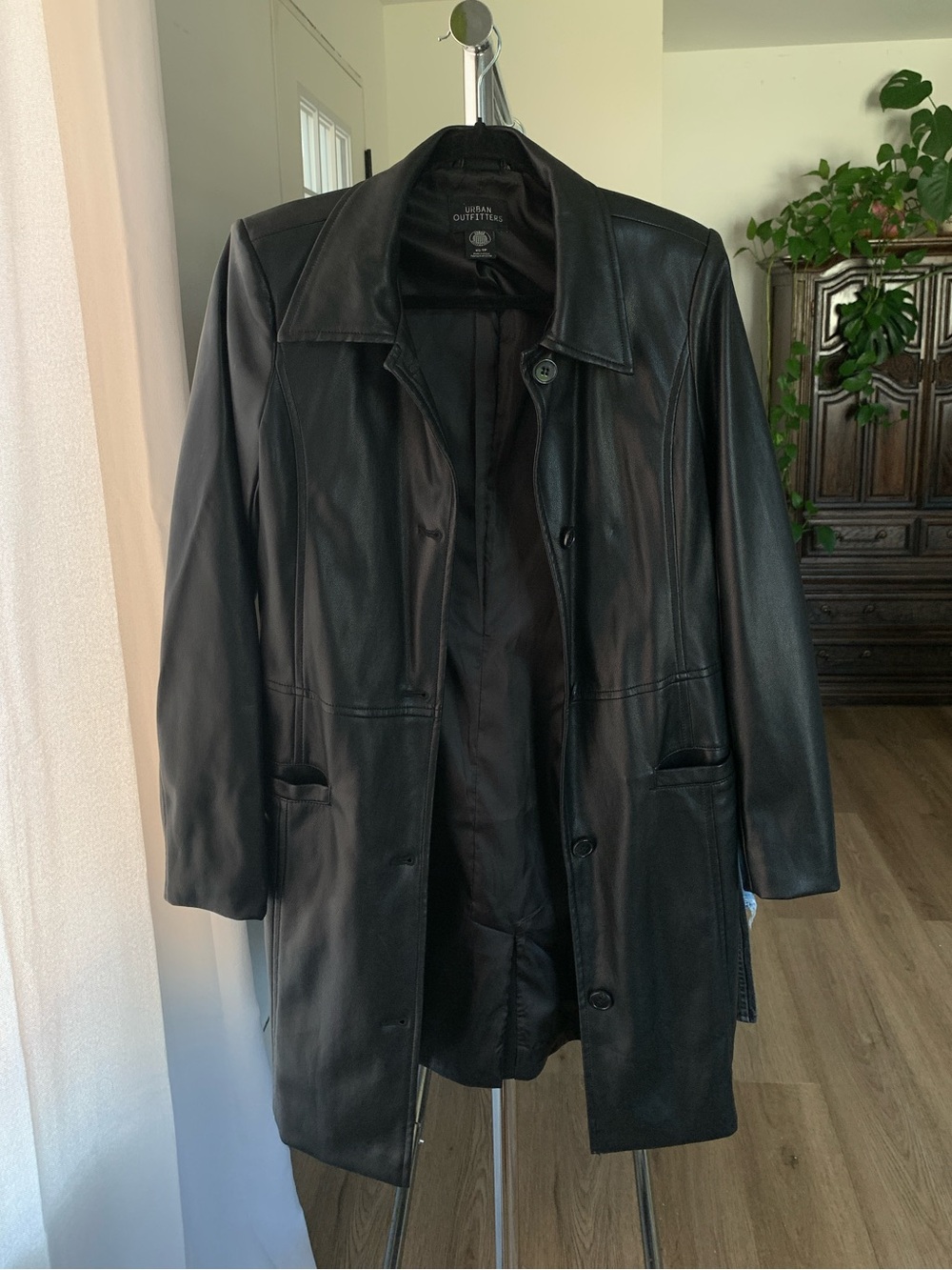 Urban Outfitters Black Leather Button Coat